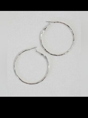 Sterling Silver Textured Hoop Earrings - Silver